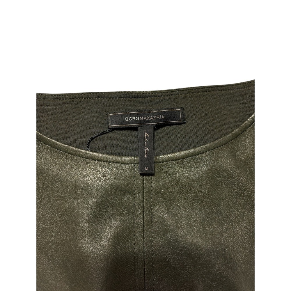 BCBGMAXAZRIA Vera olive green Faux Leather Panel Sleeveless Top M - Picture 2 of 9